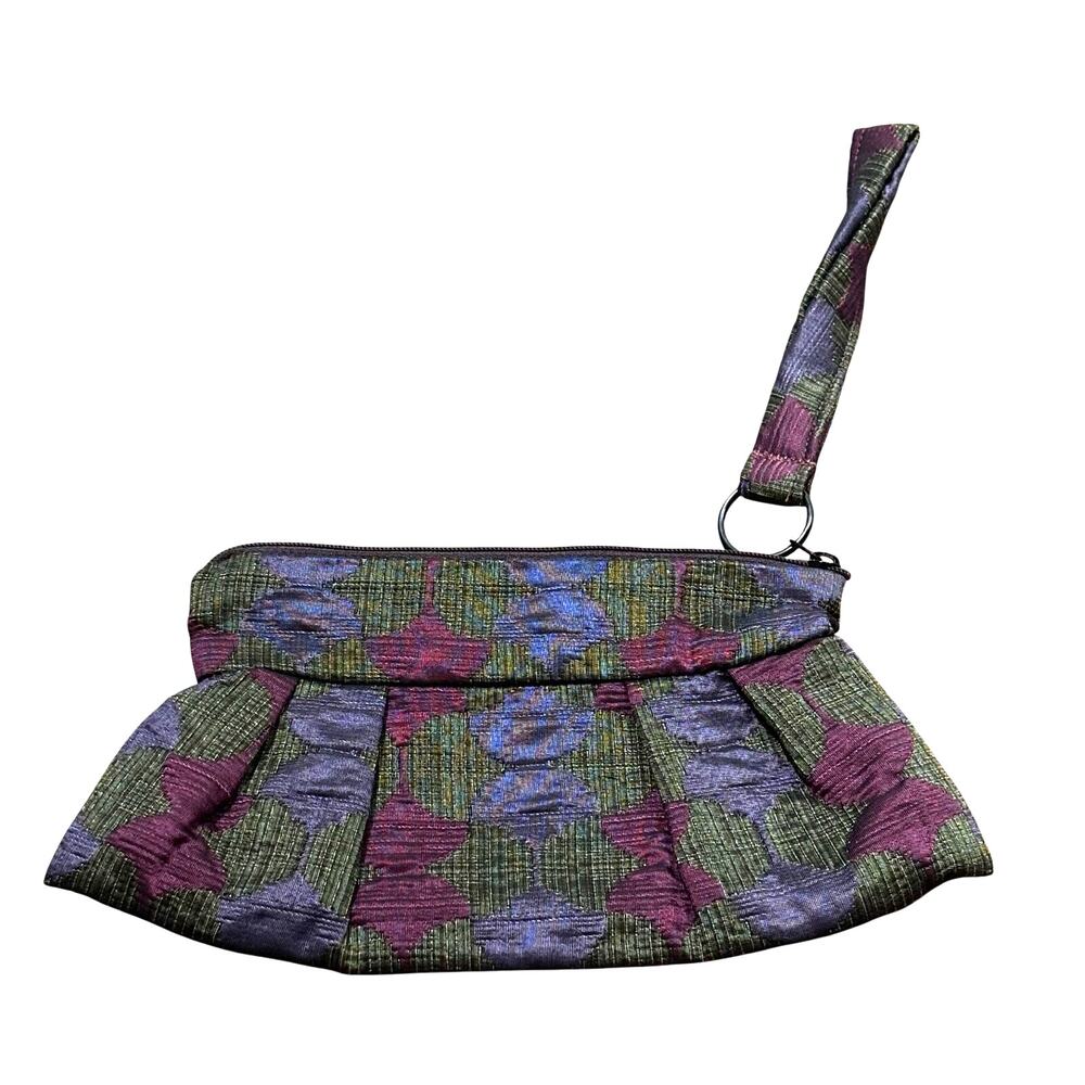 Maruca hand made in Boulder Colorado fabric wristlet clutch purse green purple